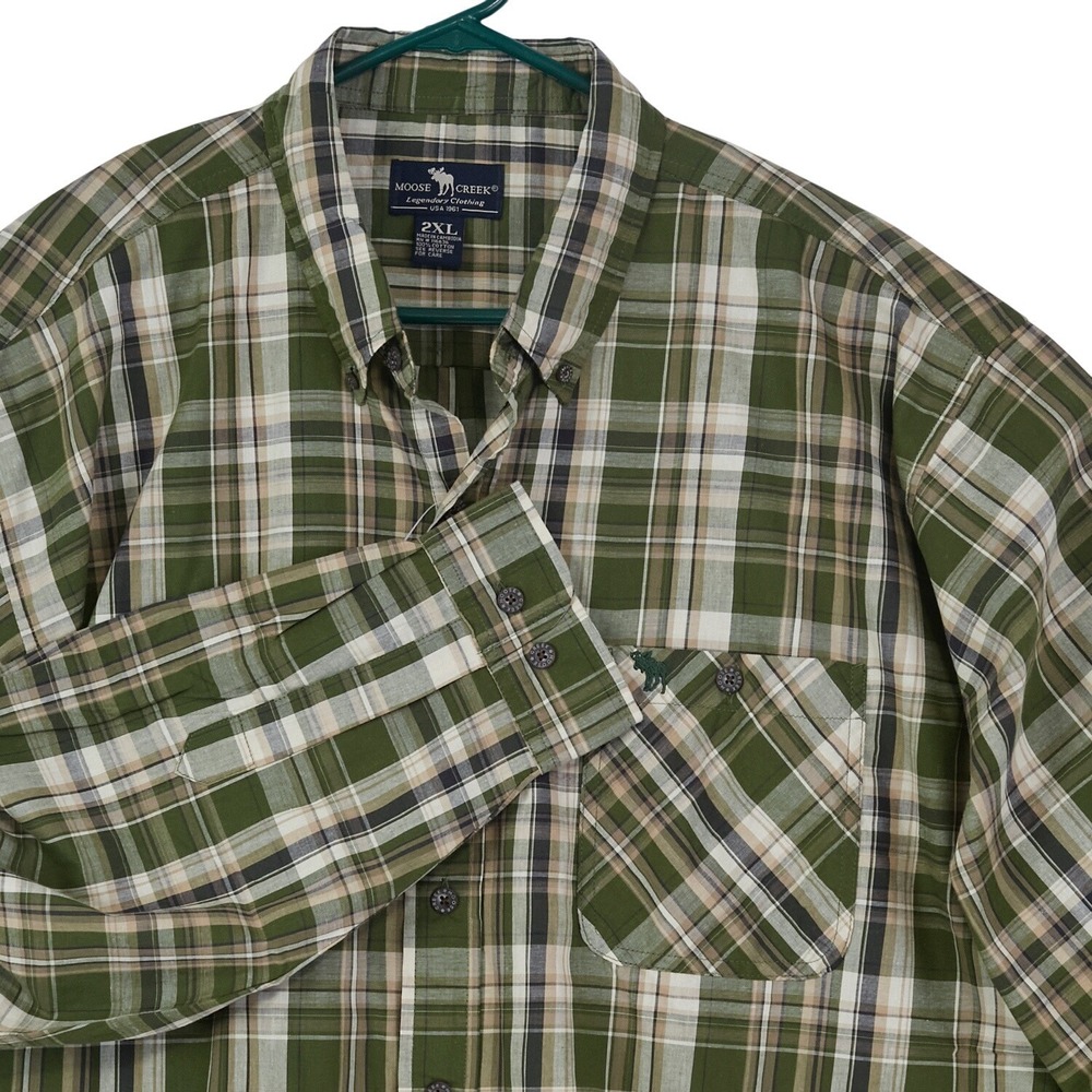 Moose Creek Plaid Long Sleeve Button Up Shirt Men Size 2XL Green Tan White NWT